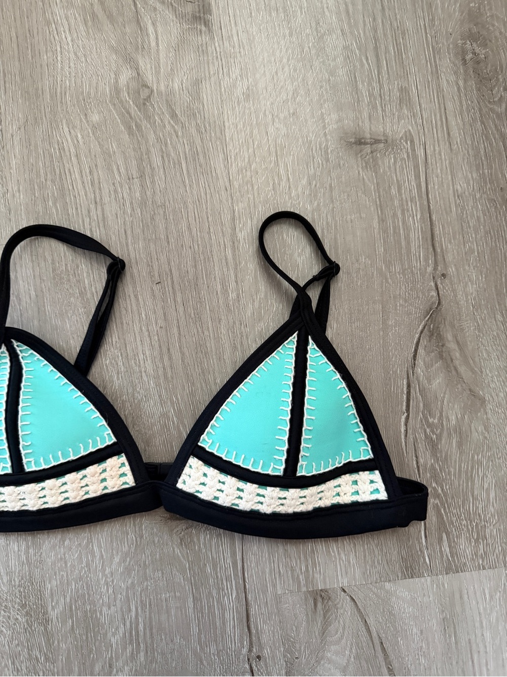 triangl swimwear Aqua Triangle Bikini Top with Black Trim Small